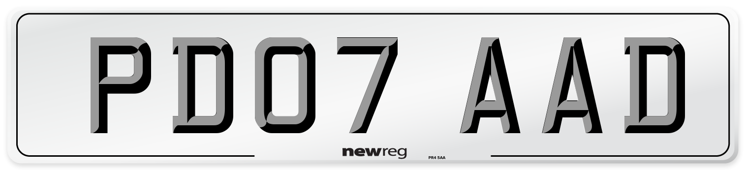 PD07 AAD Number Plate from New Reg